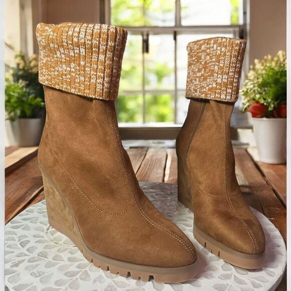 Donald J. Pliner Sindie Leather Suede Womens Knit Cuffed Booties Boots - Picture 7 of 13